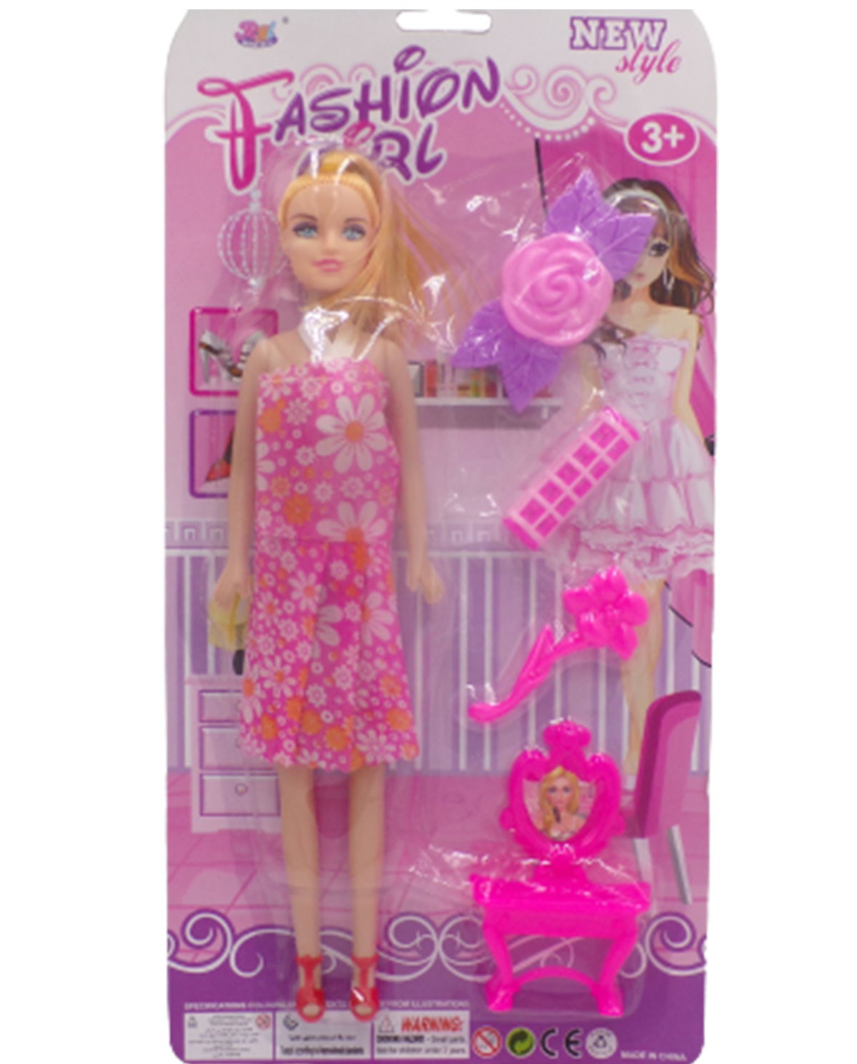 Barbie Chic poupée aux cheveux bruns avec robe rose à motifs cœurs, Barbie